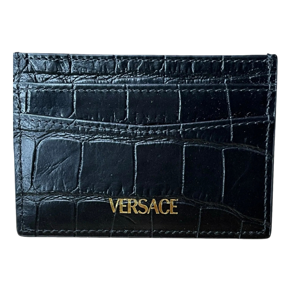 Versace La Medusa Crocodile Embossed Leather Cardholder Wallet in
